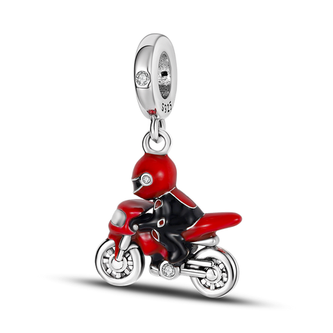 Charms colgantes de motociclista rojo