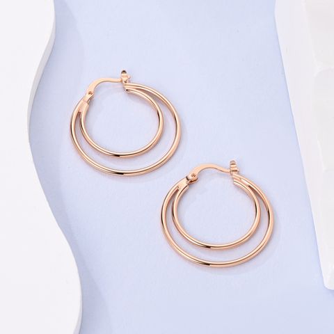 ローズゴールド ダブル リング イヤリング