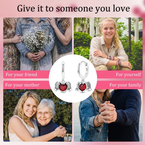 MULA 925 Plata de Ley Gótica Esqueleto Mano Corazón Aro Pendientes, Zirconita Roja AAA para Mujer Joyas Regalo para Ella