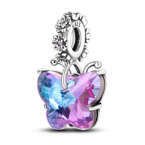 Pendentif papillon en verre coloré