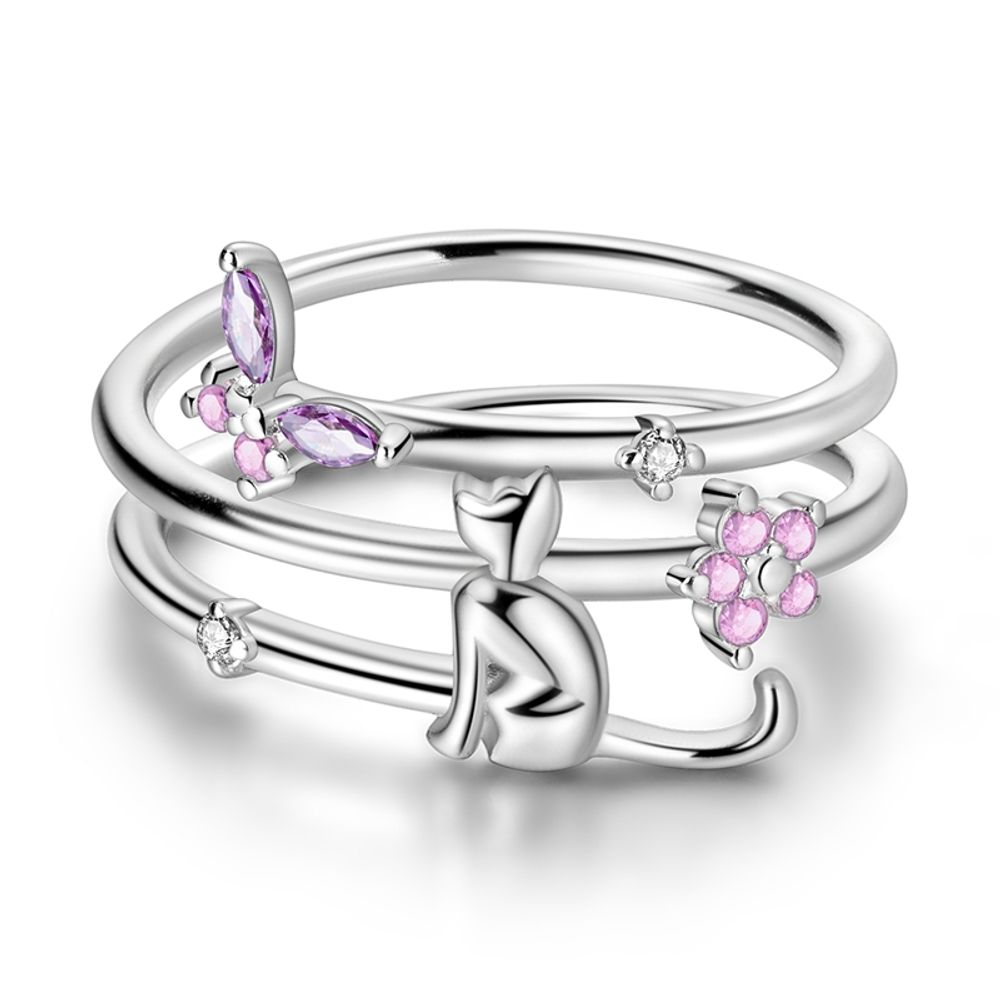 Flower Butterfly and Cat Ring