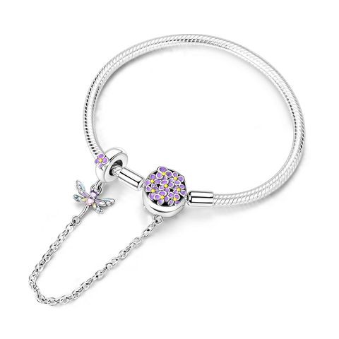 Purple Flower Clusters Dragonfly Safety Chain Snake Bone Bracelet