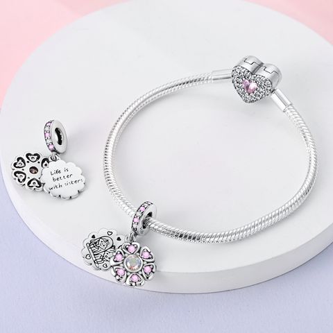 Sisters in Love Heart Flower Charm