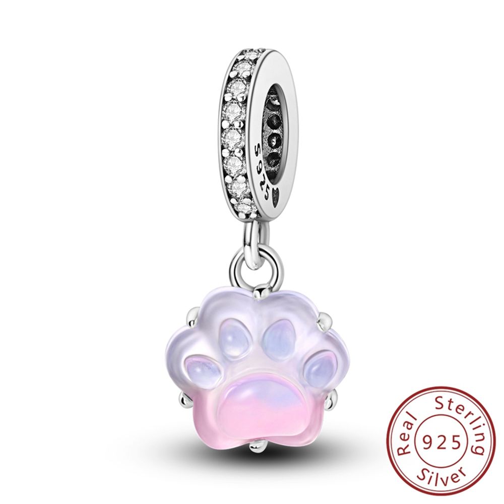 Luminous Pink and Blue Paw Print Charm