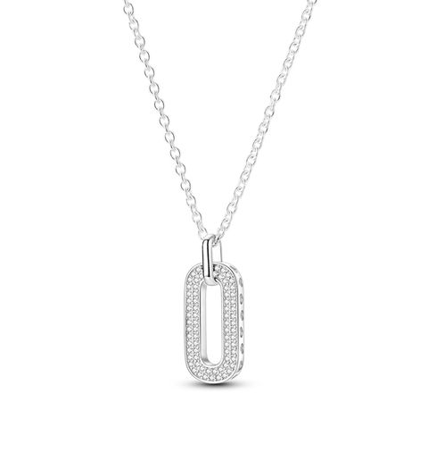 Pavé Round Rectangle Pendant Necklace