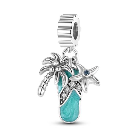 Mula Noël européen, breloque en argent sterling 925, à monter soi-même, thème été plage : cocotiers, étoiles de mer et tongs, bracelet adapté aux femmes, bijoux