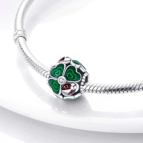 Green Color Clover and Ladybug Bead