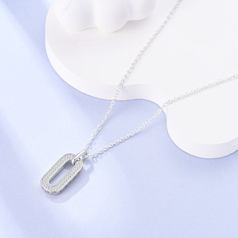 Pavé Round Rectangle Pendant Necklace