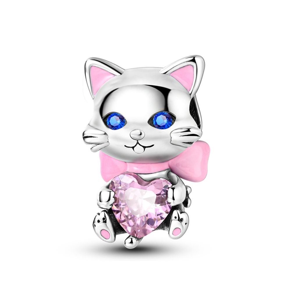 Pink Kitten Cuddle Heart Pendant