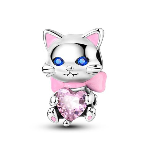 Pink Kitten Cuddle Heart Pendant