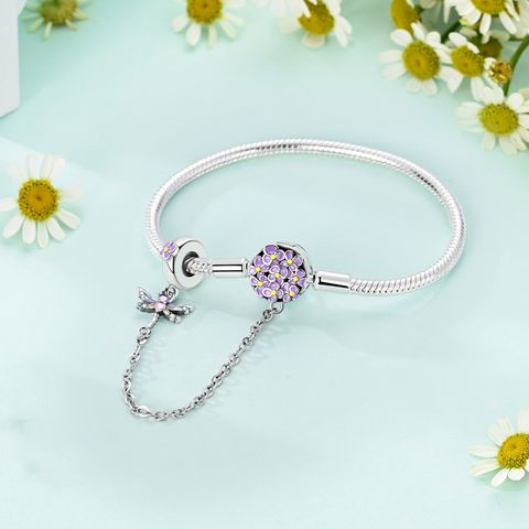 Purple Flower Clusters Dragonfly Safety Chain Snake Bone Bracelet