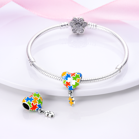 Colorful Puzzle Heart Shape Beads