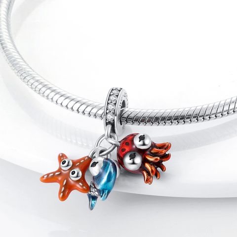 Mula Noël européen, pendentif en argent sterling 925 fait maison représentant une pieuvre, une étoile de mer et un poisson marin, compatible avec les bracelets pour femmes, bijoux
