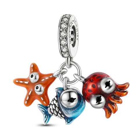 タコヒトデと海の魚のペンダント