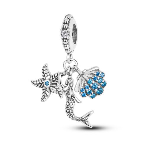 Mula Noël européen, breloque en argent sterling 925, étoile de mer, coquillage, sirène, perles à monter soi-même, compatible avec bracelet pour femmes, bijoux