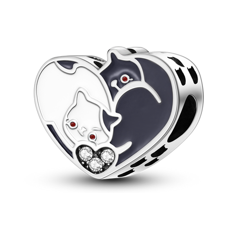 Heart Shape Black White Cat Beads
