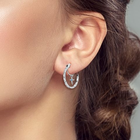 MULA 925 Sterling Silber Stern Mond Huggie Hoop Ohrringe für Frauen, hypoallergen 5A Zirkon Sommer Himmelsasymmetrische Schmuck Geburtstagsgeschenk mit Kiste