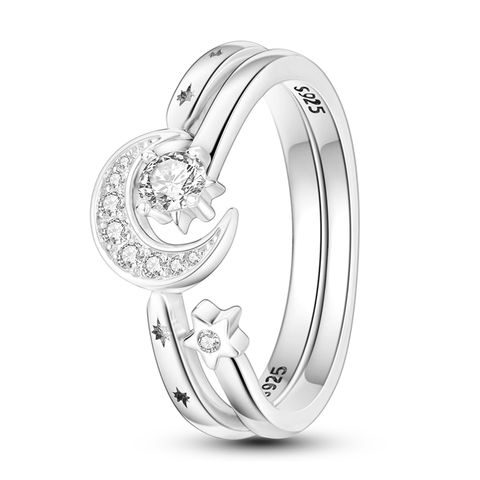 Bague Double Couche Etoile Lune