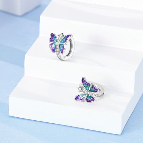 Blue and Purple Glaze Butterfly Earrings