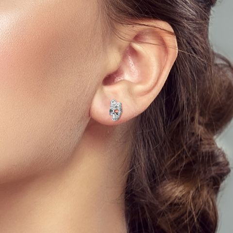 MULA 925 Plata de Ley Halloween Escultura Gótica de Calavera Moño Pendientes Estudiados Joyería Brillante Regalo para Ella