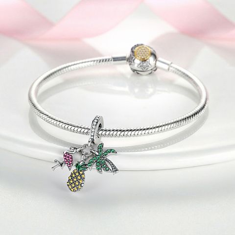 Mula Noël européen, breloques en argent sterling 925, à monter soi-même : ananas, flamant rose, cocotier, perles compatibles avec bracelet pour femmes, bijoux