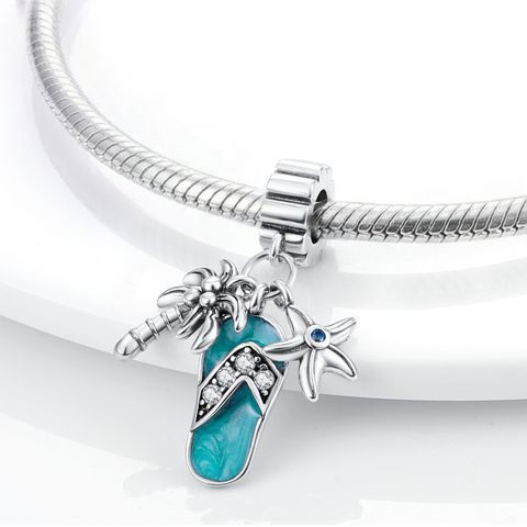 Mula Noël européen, breloque en argent sterling 925, à monter soi-même, thème été plage : cocotiers, étoiles de mer et tongs, bracelet adapté aux femmes, bijoux