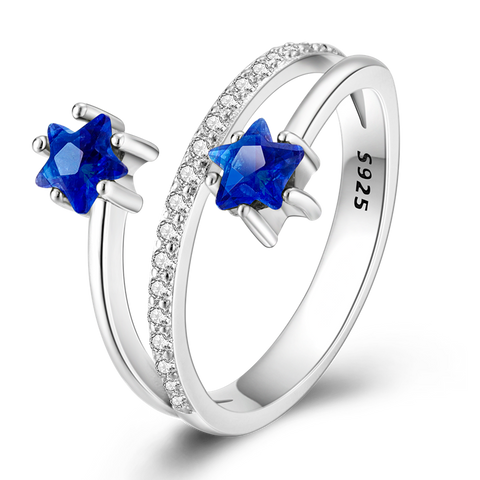 Anillo Doble Estrella Azul Brillante