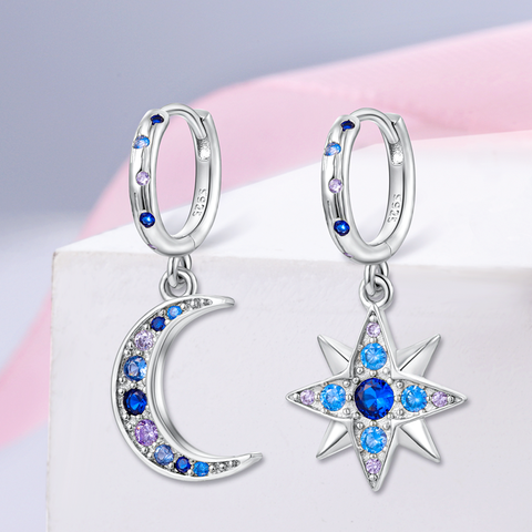Blaue Sterne und Mond-Ohrring