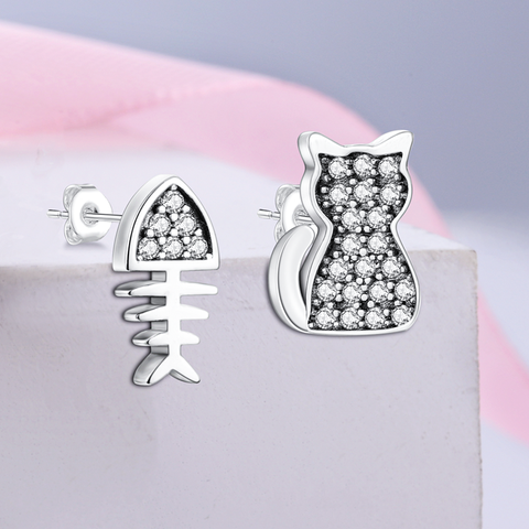 Cat and Fish Bone Ear Studs