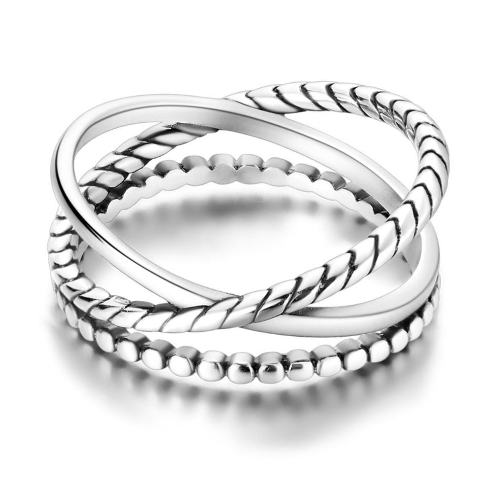 Plain Silver Twist Cross Wide Ring