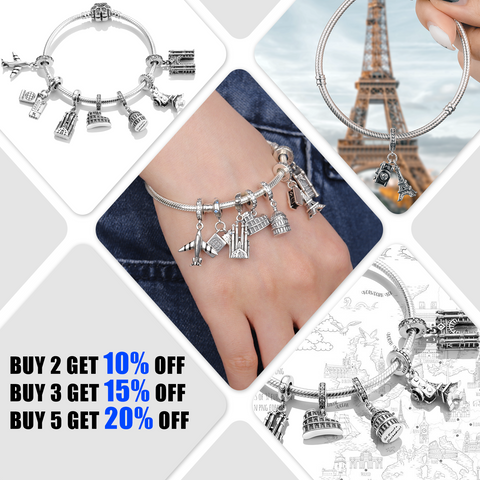Cuentas de arco triunfal de la Torre Eiffel con tema de viaje