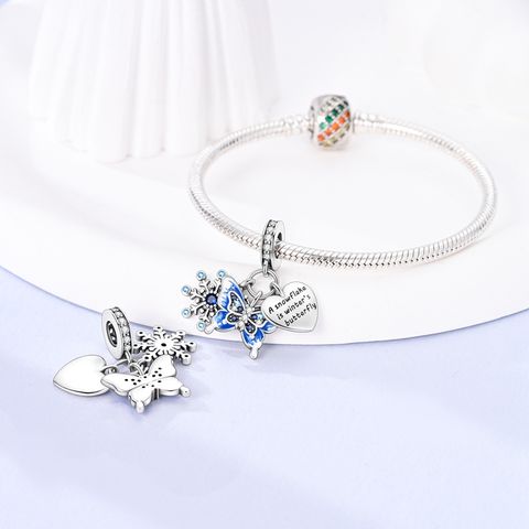 Snowflake Butterfly Heart Charm