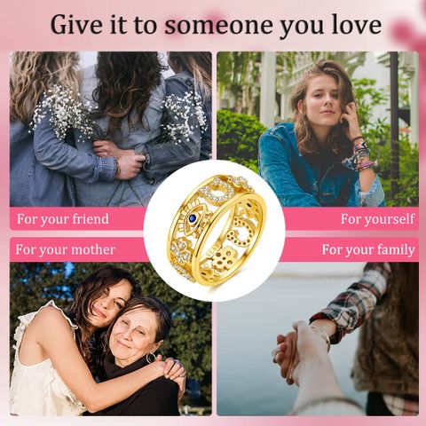 MULA 925 Plata de Ley Oro Chapado Anillo de Trébol para Mujeres, Deseo Hueco Caballo y Ojo Maligno Cumpleaños Día de San Valentín Regalos para Ella Talla 9