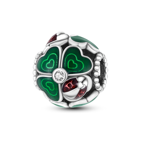 Green Color Clover and Ladybug Bead