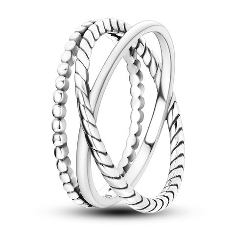 Plain Silver Twist Cross Wide Ring