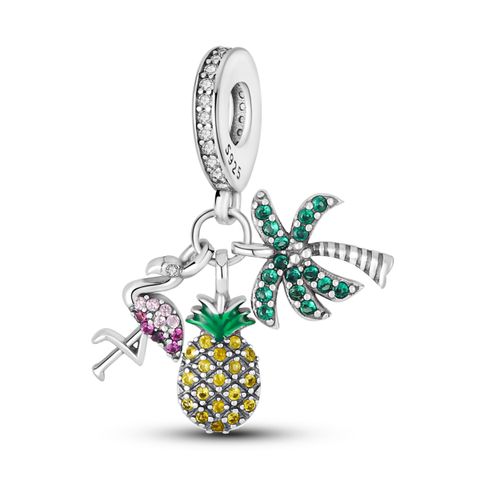 Mula Noël européen, breloques en argent sterling 925, à monter soi-même : ananas, flamant rose, cocotier, perles compatibles avec bracelet pour femmes, bijoux
