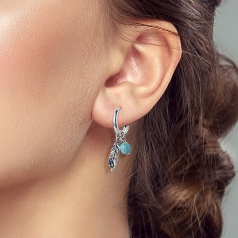 MULA Europäische Frauen 925 Silber Ohrringe Feder Türkis AAA CZ Schmuck Geburtstagsgeschenk für sie