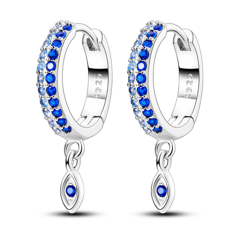 Boucles d'Oreilles Oeil Pierre Incrustée Bleue