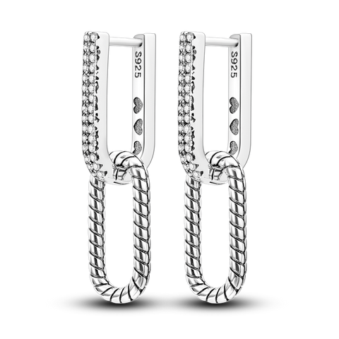 U-Shape Double Hoop Snake Pave Earrings