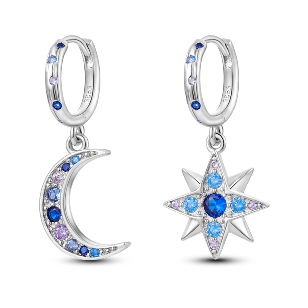 Blue Stars and Moon Earring
