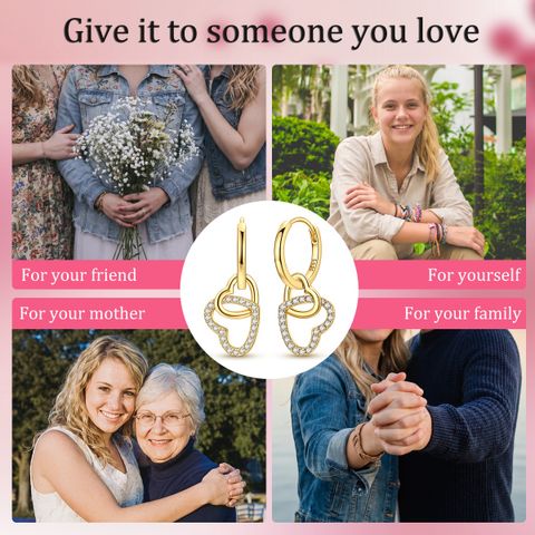 MULA 925 Plata de Ley de Oro, Pendientes de Aro con Corazón de 28 mm, Joyas Elegantes con Cristal AAA para Mujer, Regalo para Ella