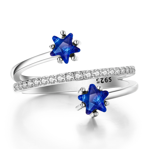 Anillo Doble Estrella Azul Brillante