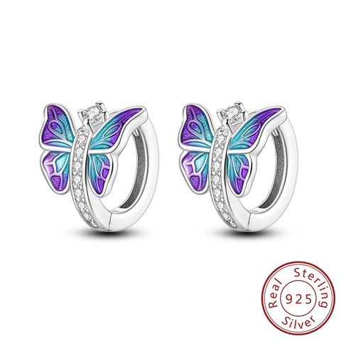 Blue and Purple Glaze Butterfly Earrings