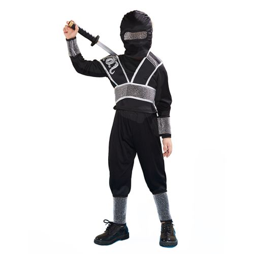 Costume de ninja pour garçon effaçable Halloween Kids Black Ninja Outfit Silver Deluxe Dragon