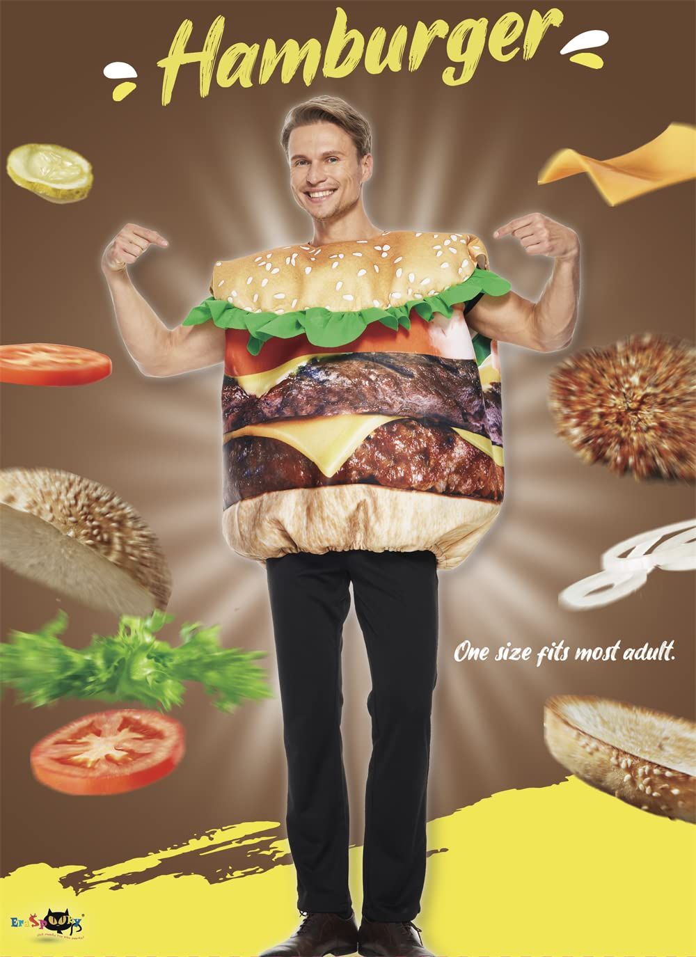 EraSpooky Hamburger-Kostüm für Erwachsene, lustiger Food-Party-Halloween-Anzug