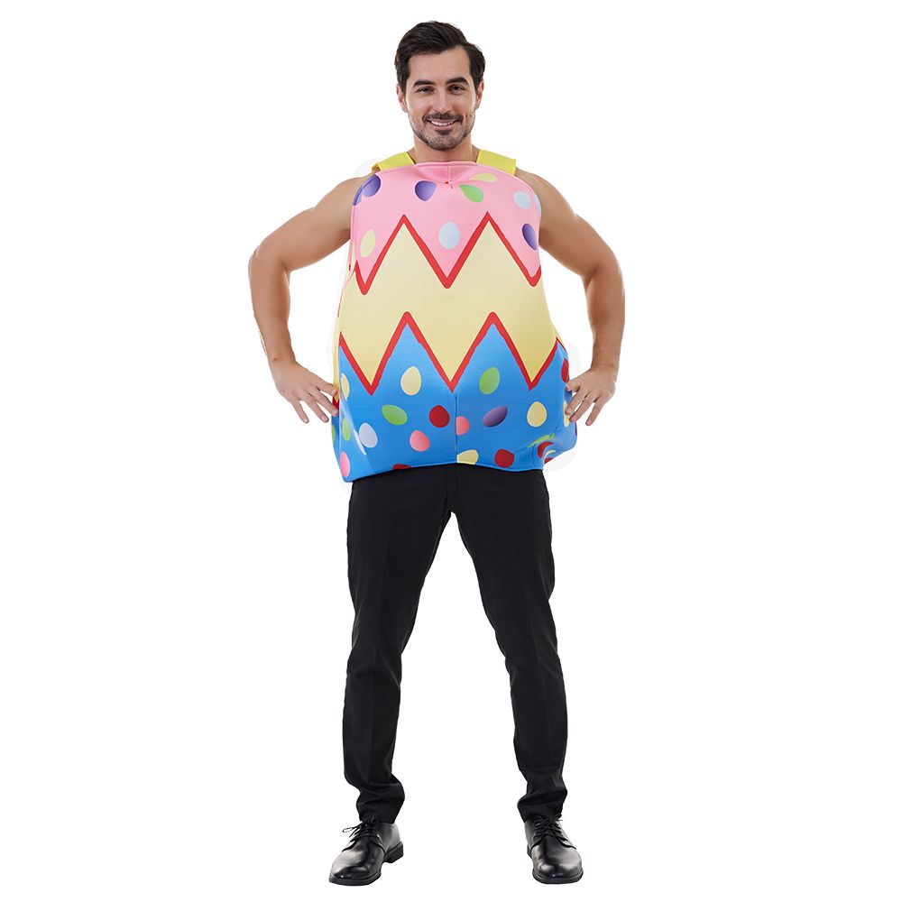 Eraspooky Osterei-Kostüm für Erwachsene, bunter Einteiler, lustiges Cosplay-Outfit