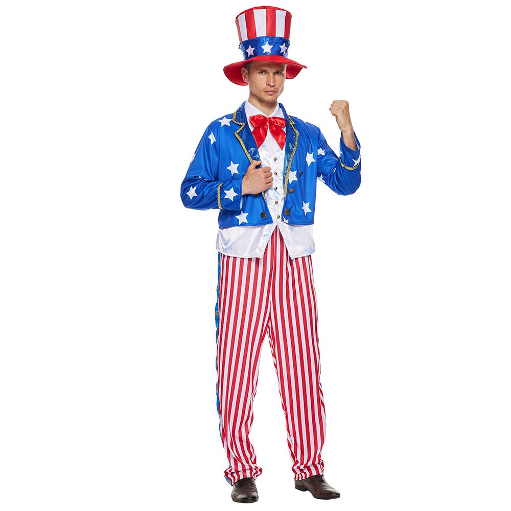 EraSpooky Deluxe Men's Uncle Sam Costume July Fourth Patriotic Party Fancy Dress