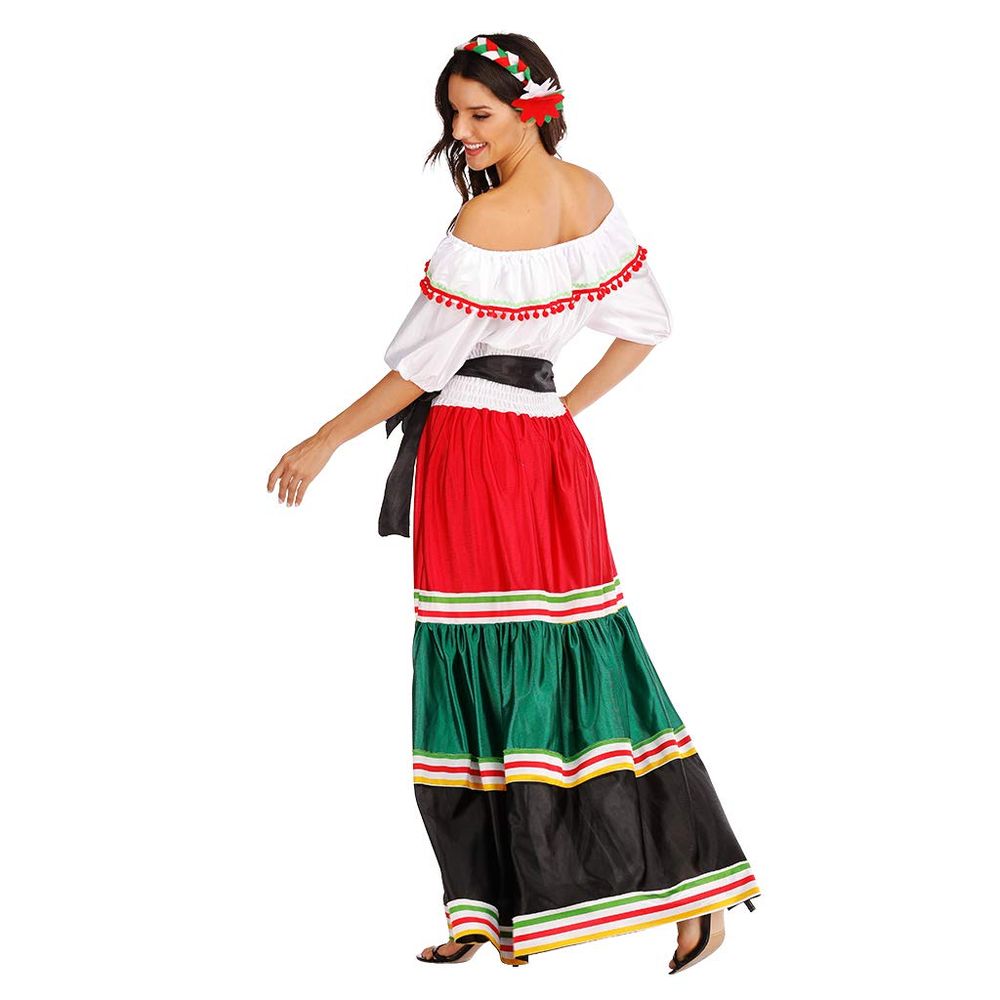 Eraspooky - Vestido mexicano para mujer, disfraz de Halloween, blusa tradicional de señorita, falda de baile