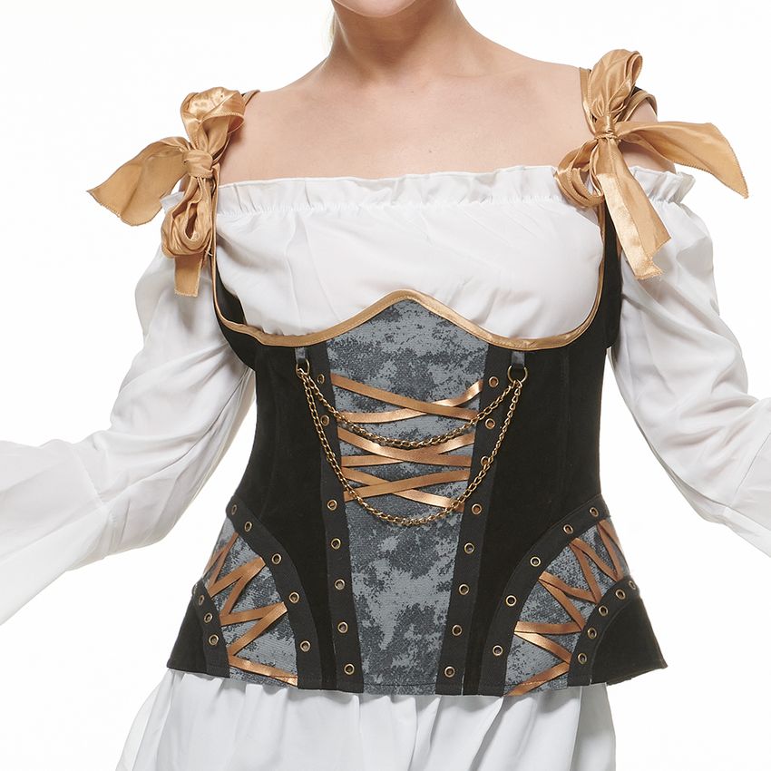 EraSpooky Steampunk Corset For Women Gothic Corsetlet Overbust Renaissance  Steel Boned Bustier Adult Halloween Costume