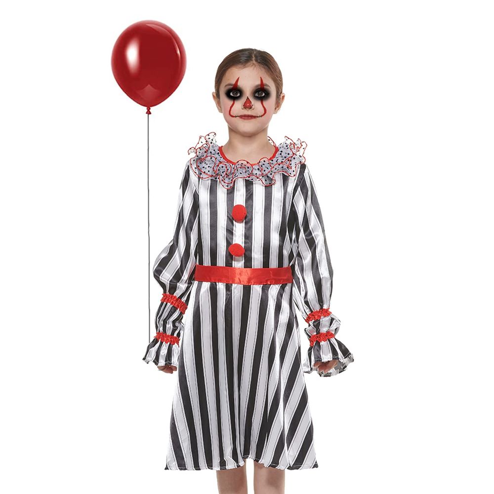 Costume de clown de cirque à rayures effrayantes d'Halloween pour filles d'Eraspooky